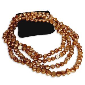 Natural Genuine Freshwater Pearl Beads Long Necklace 30" Gold Brown Color